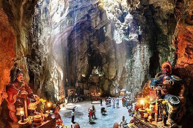 Interior cave chamber with natural skylight at Marble Mountains Da Nang