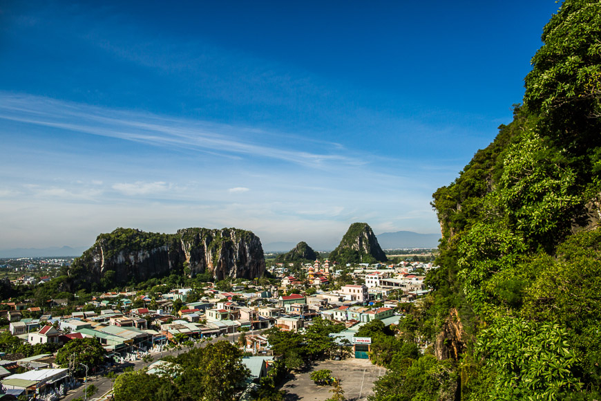 Panoramic viewpoint from Marble Mountains overlooking Da Nang coastline