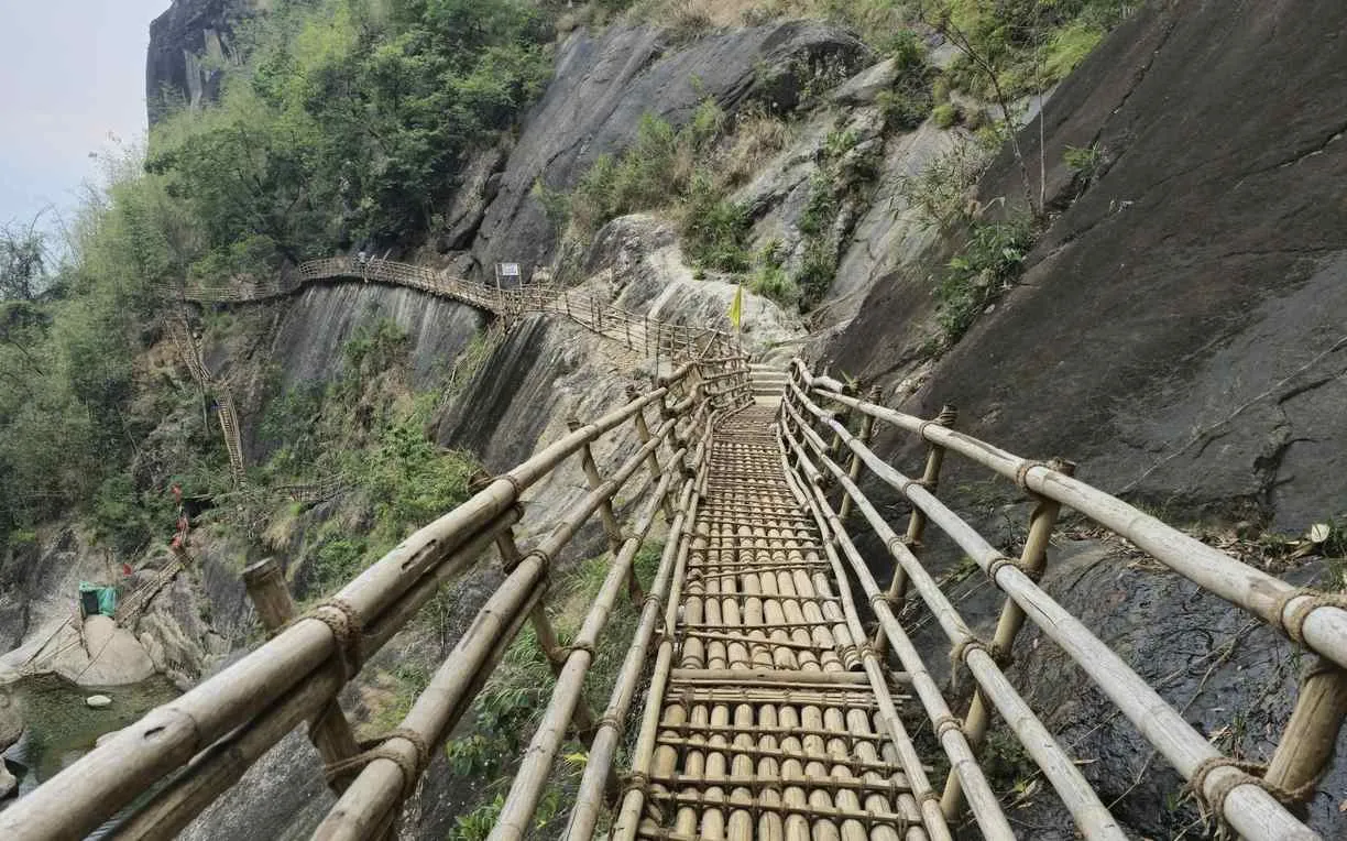 Bamboo bridge section on Mawryngkhang Trek