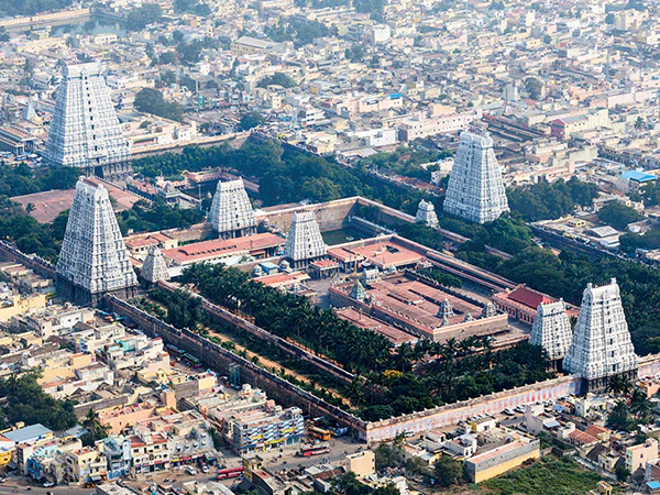 Meenakshi Temple Madurai entrance with early morning darshan crowd