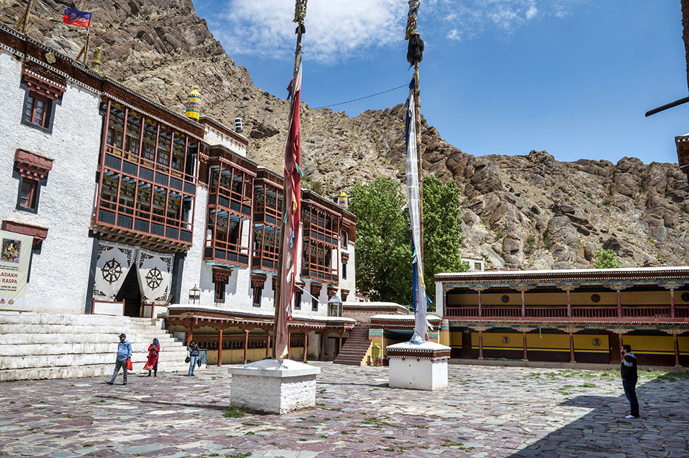 Courtyard and monks movement in Ladakh monastery