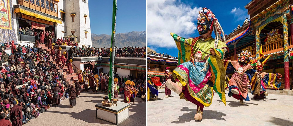 Festival courtyard setup in a Ladakh monastery