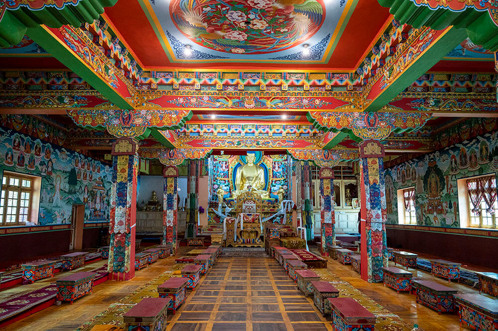 Interior prayer hall in Ladakh monastery