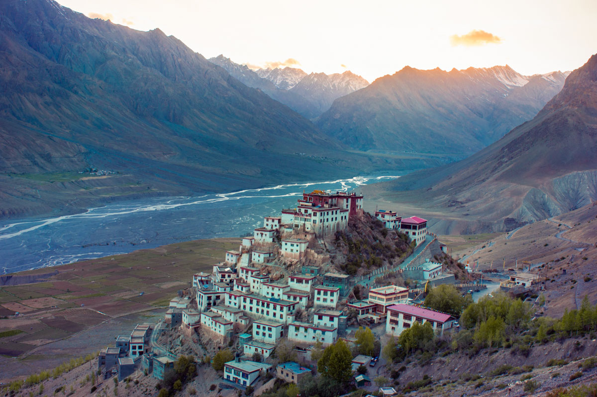 Ki Monastery in Spiti Valley with mountains backdrop