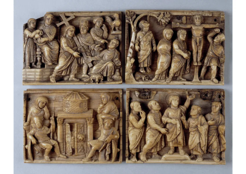 Intricate ivory carving of Christian saint at Museum of Christian Art Goa