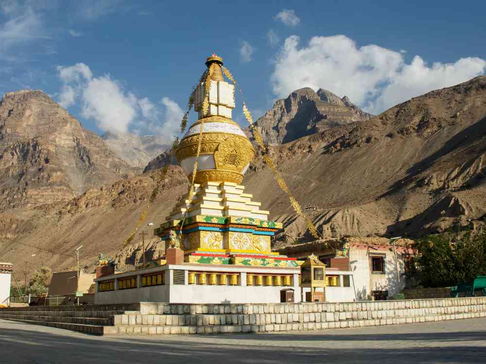 Ancient Nako Monastery with traditional Buddhist architecture overlooking village