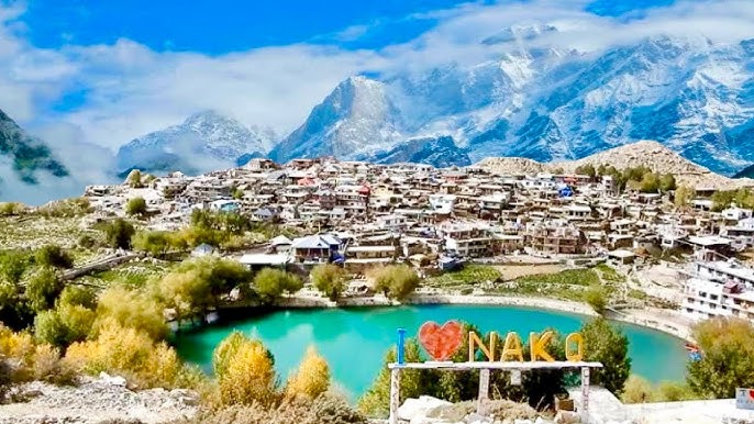 Nako village traditional houses perched on mountainside in Spiti Valley
