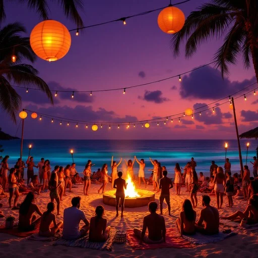 Crowded New Year celebration on Indian beach