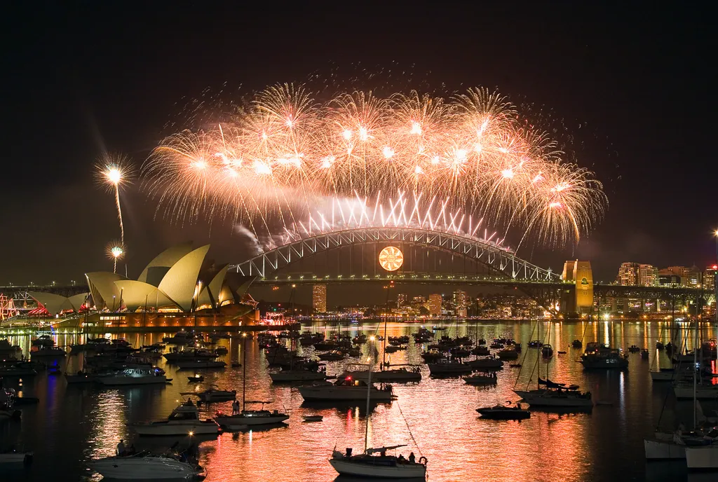 Massive New Year fireworks display over major world city landmarks