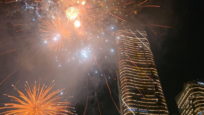 New Year fireworks over a coastal skyline in Sri Lanka
