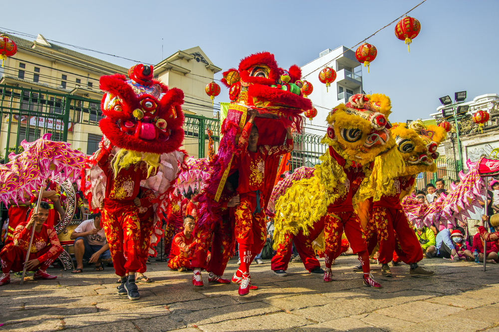 Asian New Year lanterns and temple bells
