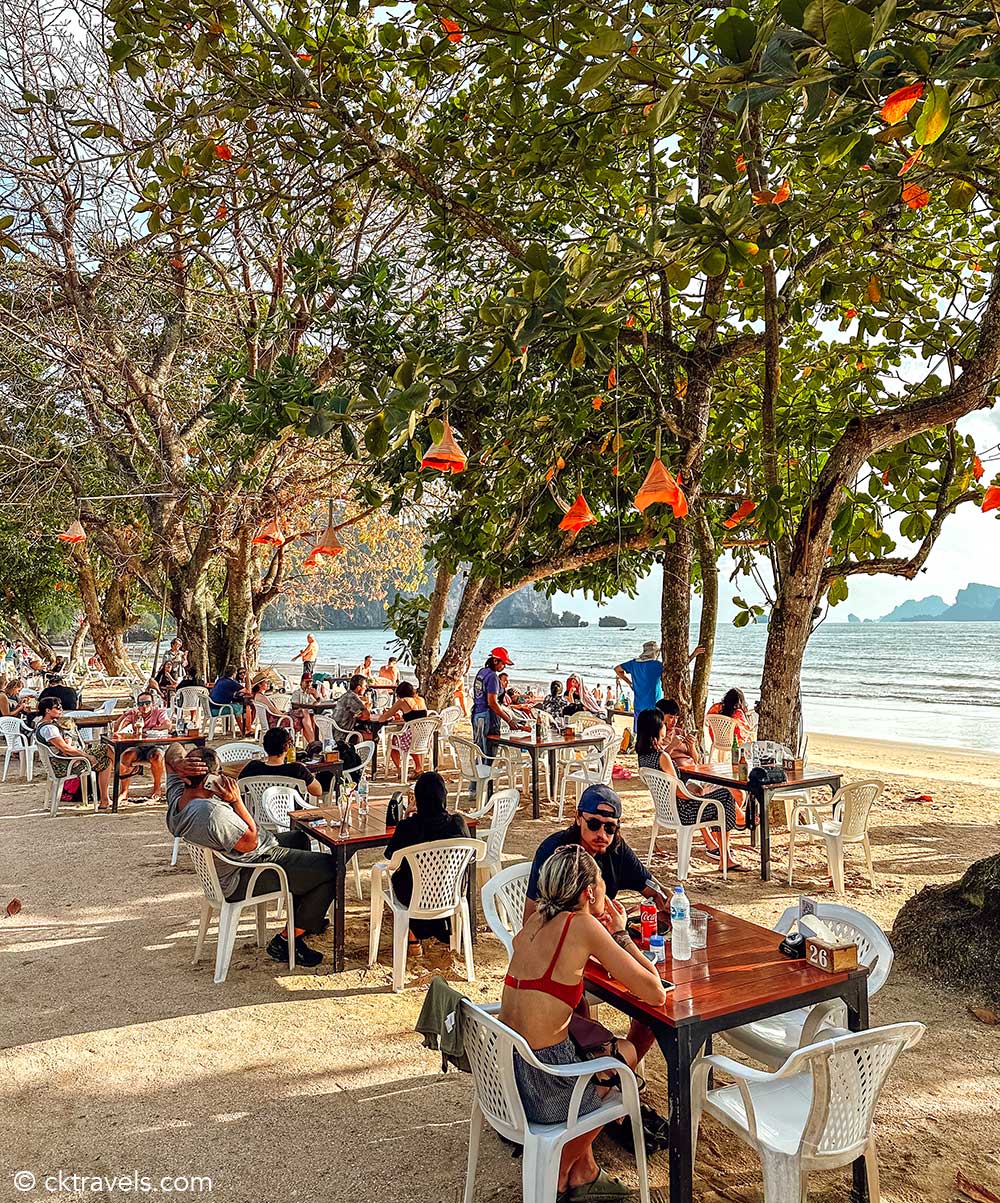 Krabi beach bars at sunset with ocean view