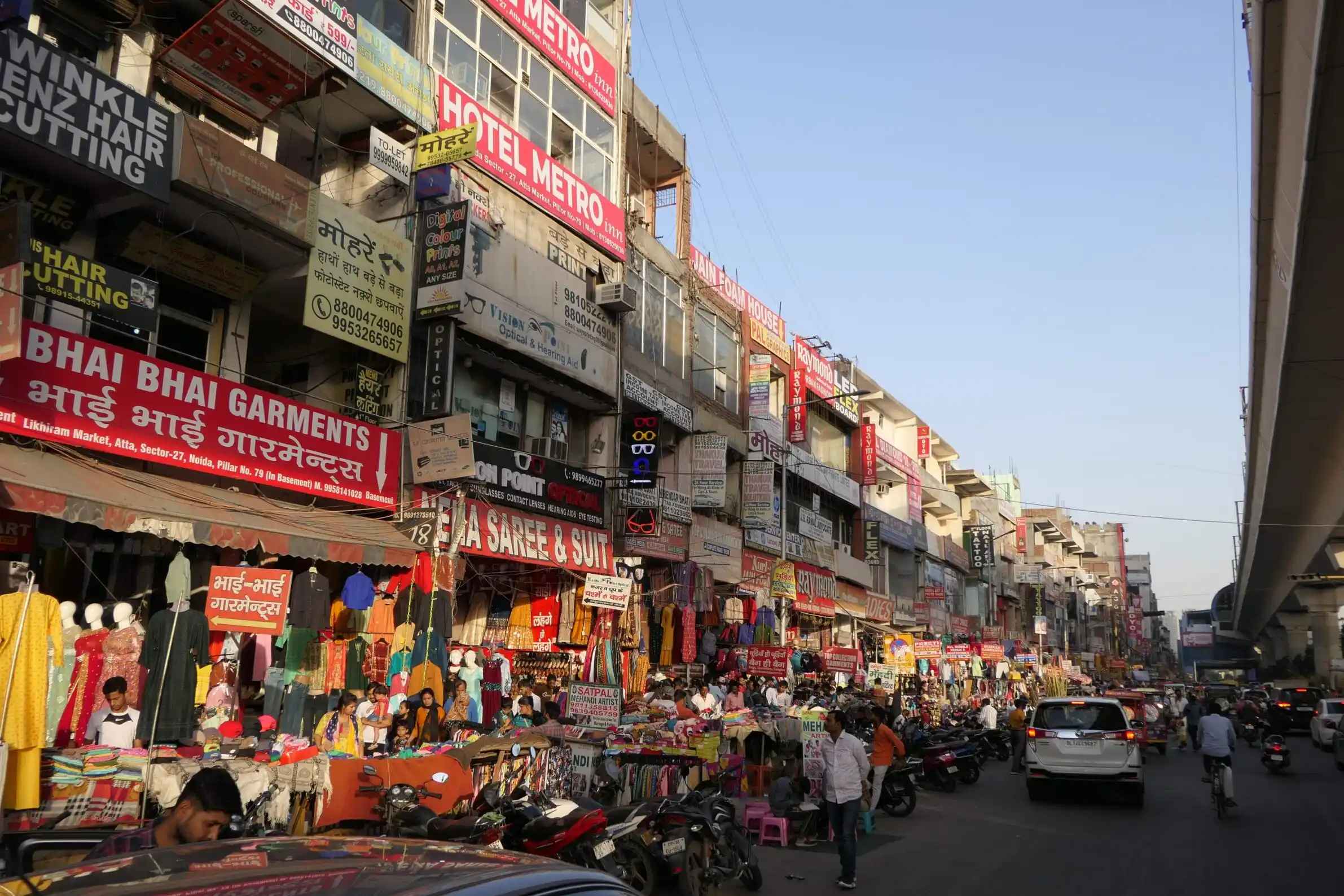 Noida Sector 18 shopping district with malls and street market