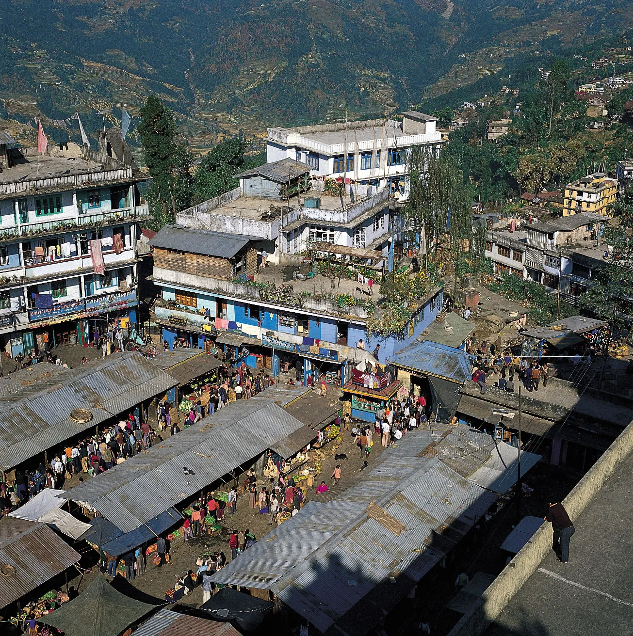 Scenic view of North East India showing mountains and traditional villages