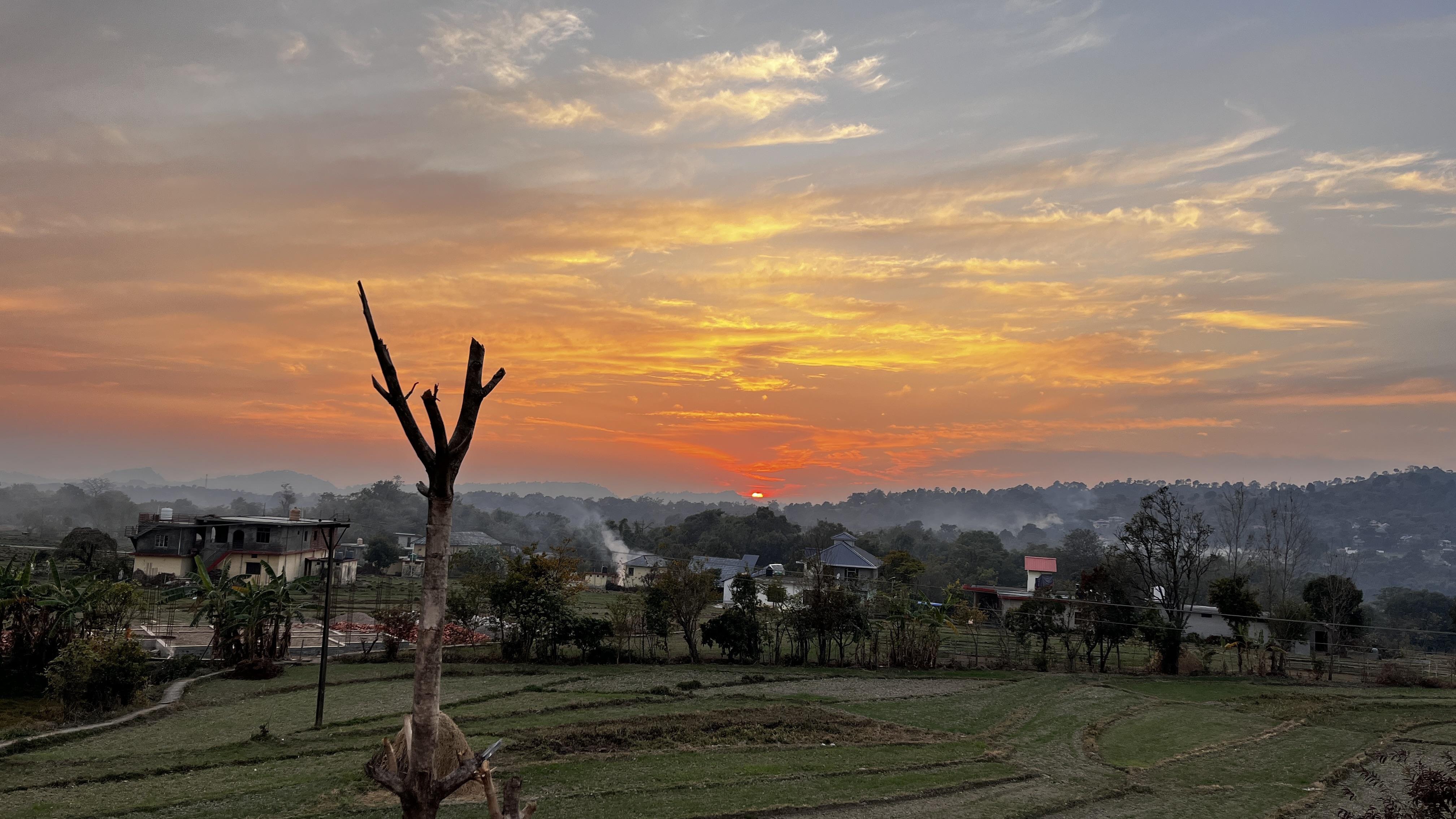 Sunset over Kangra Valley mountains