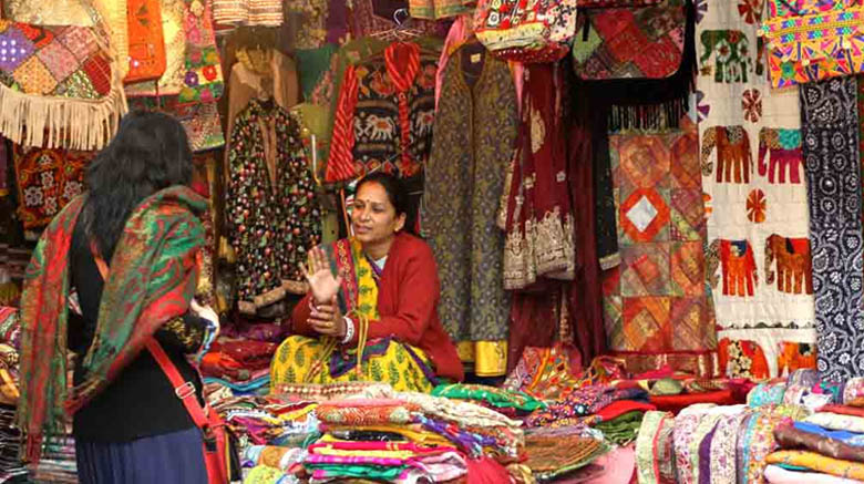 Colorful shops in Paharganj market displaying goods