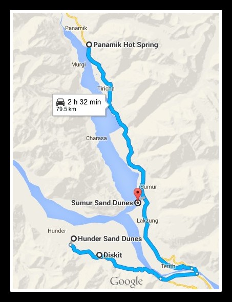 Panamik Hot Springs location in Nubra Valley