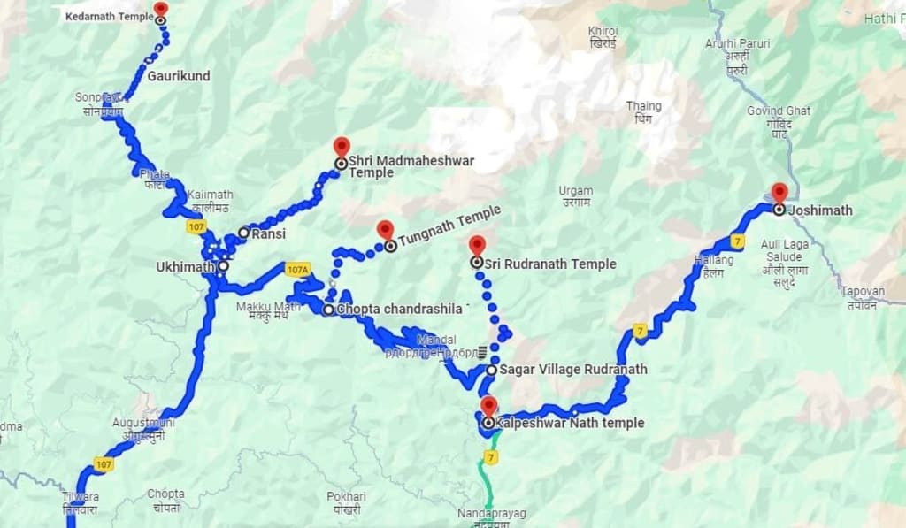 Pilgrims trekking on Panch Kedar mountain trail