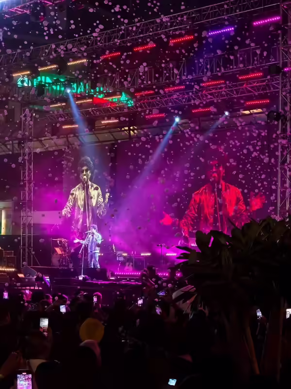 Crowd at an evening live music concert venue