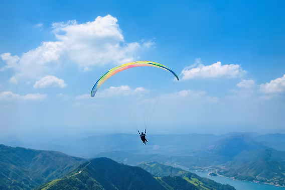 Aerial view of Vagamon hills during paragliding