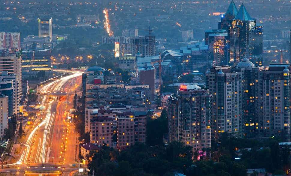 Night photography skyline and lights in Almaty