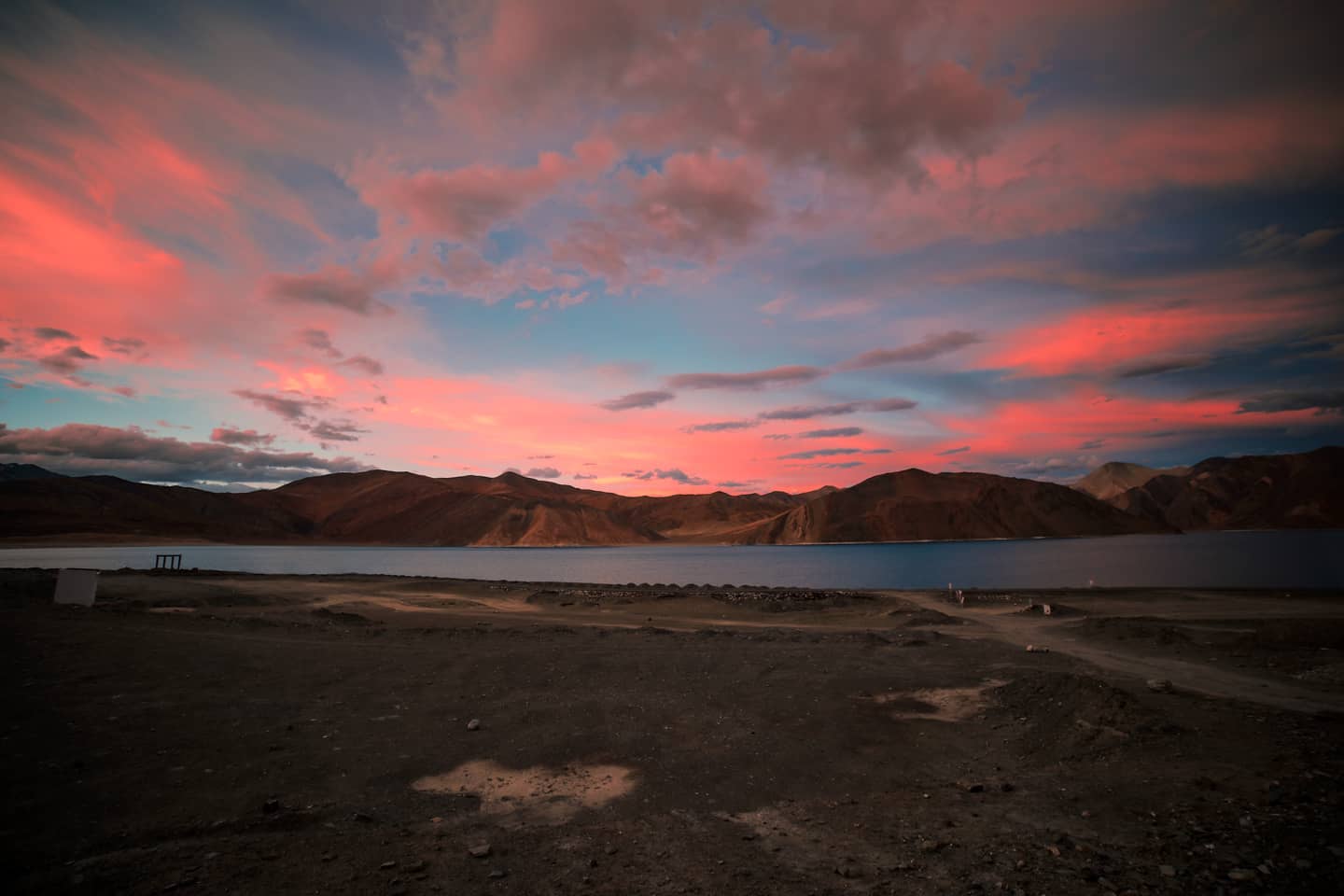 Sunrise lake scene in Ladakh