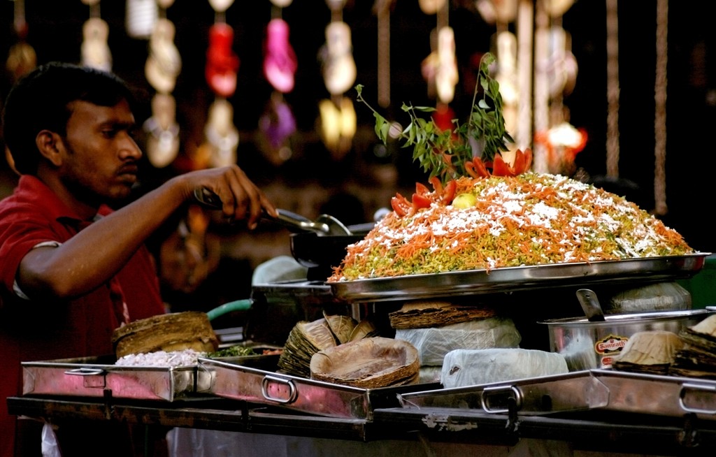 Hyderabad street food with lukhmi kebabs and local snacks
