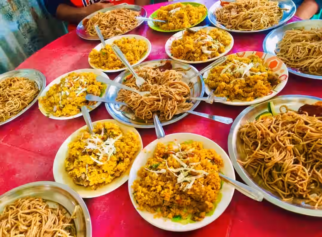 Street food stalls and evening snack scene in Imphal market