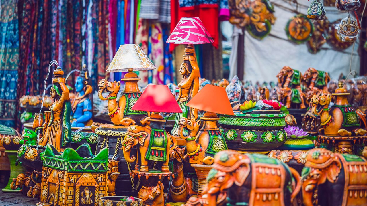 Handicraft stalls inside Dilli Haat Delhi