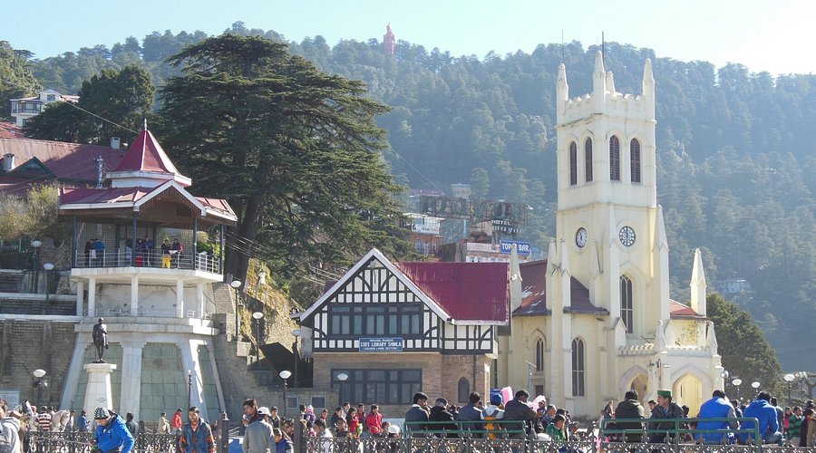 Shoppers walking on Mall Road in Shimla