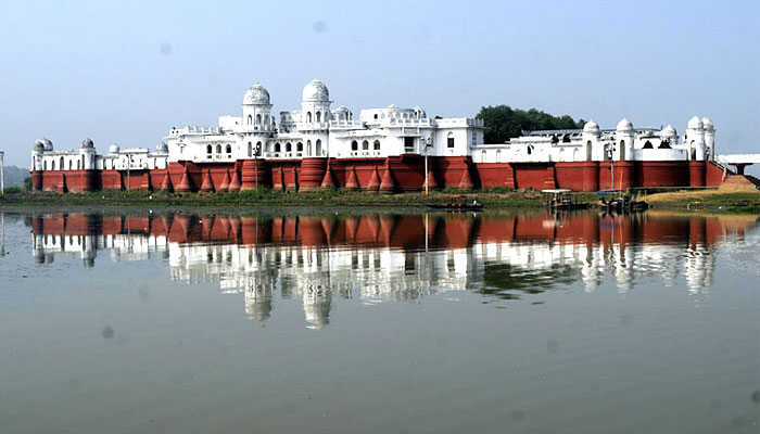 Neermahal Water Palace reflected in Rudrasagar Lake