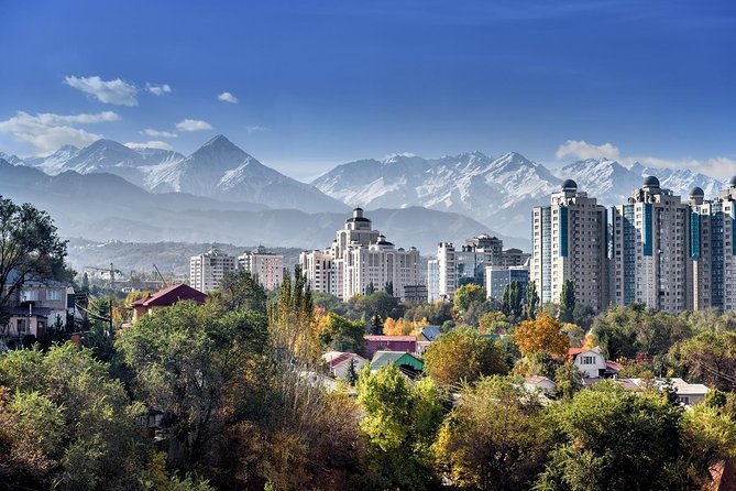 Almaty city with mountain backdrop