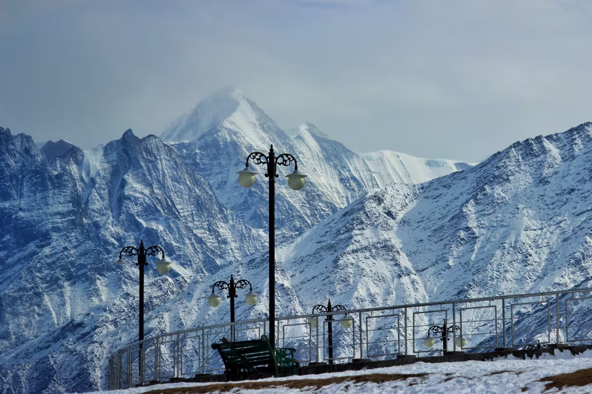 Panoramic view of Auli meadows and Himalayan peaks