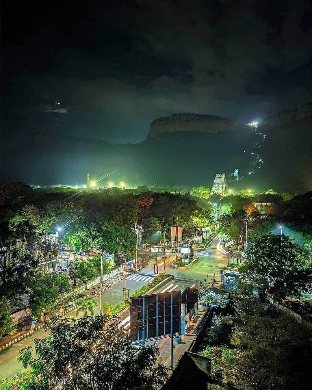 Evening view of Chittoor district with temple silhouettes