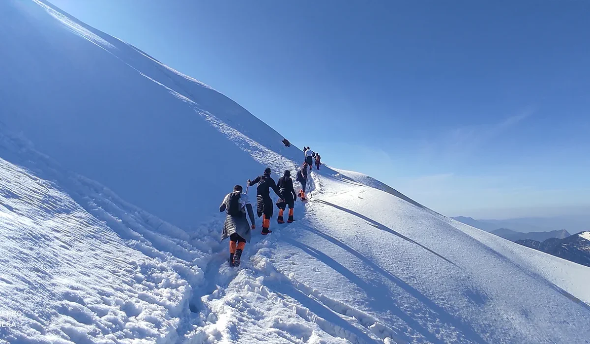 Snow-covered Chopta in winter with pristine white landscapes