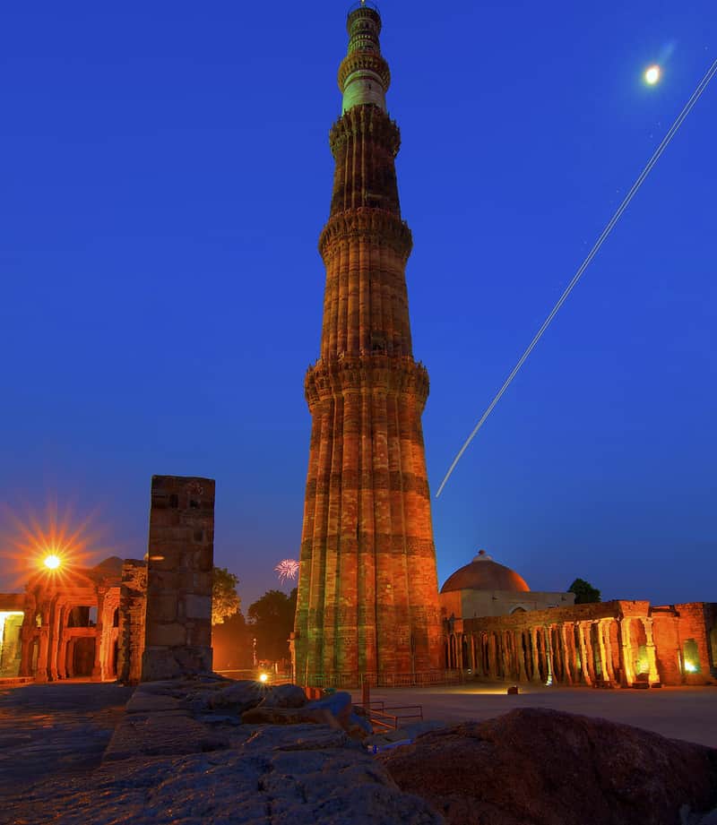 Illuminated monument view in Delhi at night