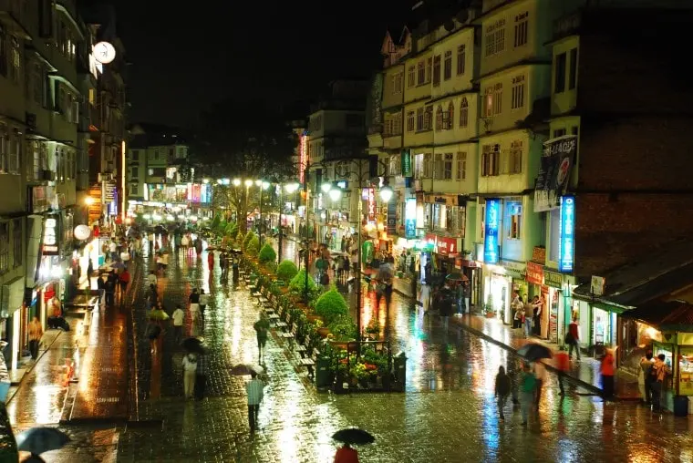 Evening lights and pedestrian street at MG Marg Gangtok