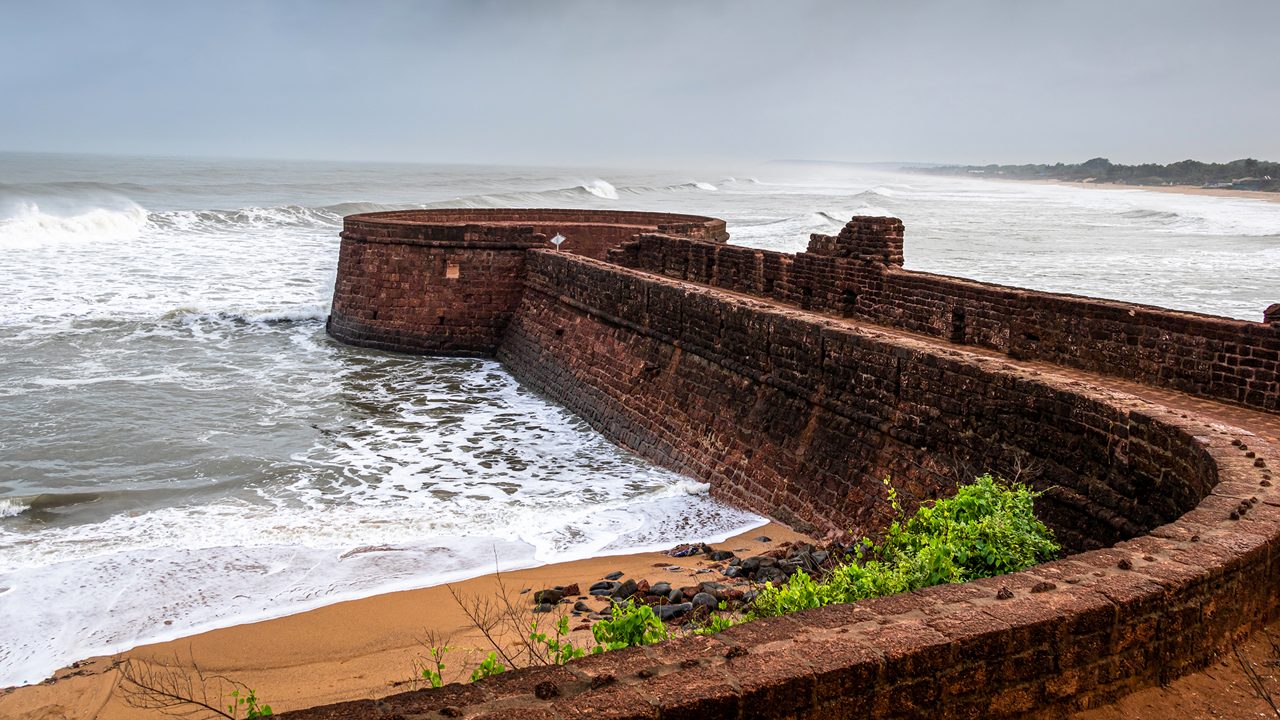 Fort Aguada and sea view in Goa during monsoon July