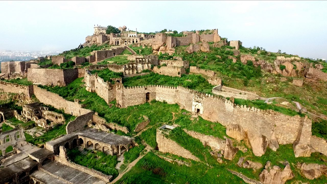 Golconda Fort walls and panoramic Hyderabad view