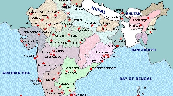 India travel map showing regional destination circuits