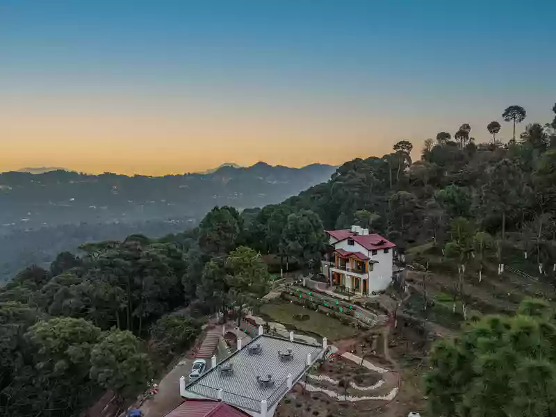 Pine ridge and colonial settlement view in Kasauli
