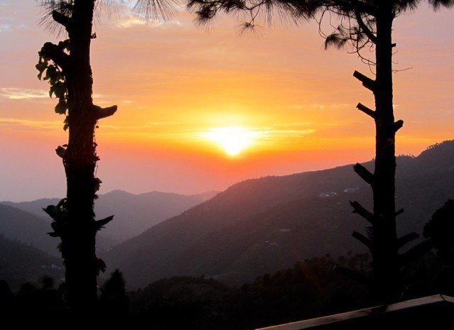 Golden hour sunset view from ridge point in Kasauli