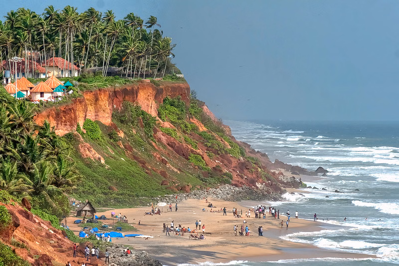Winter evening at Varkala cliff and beach
