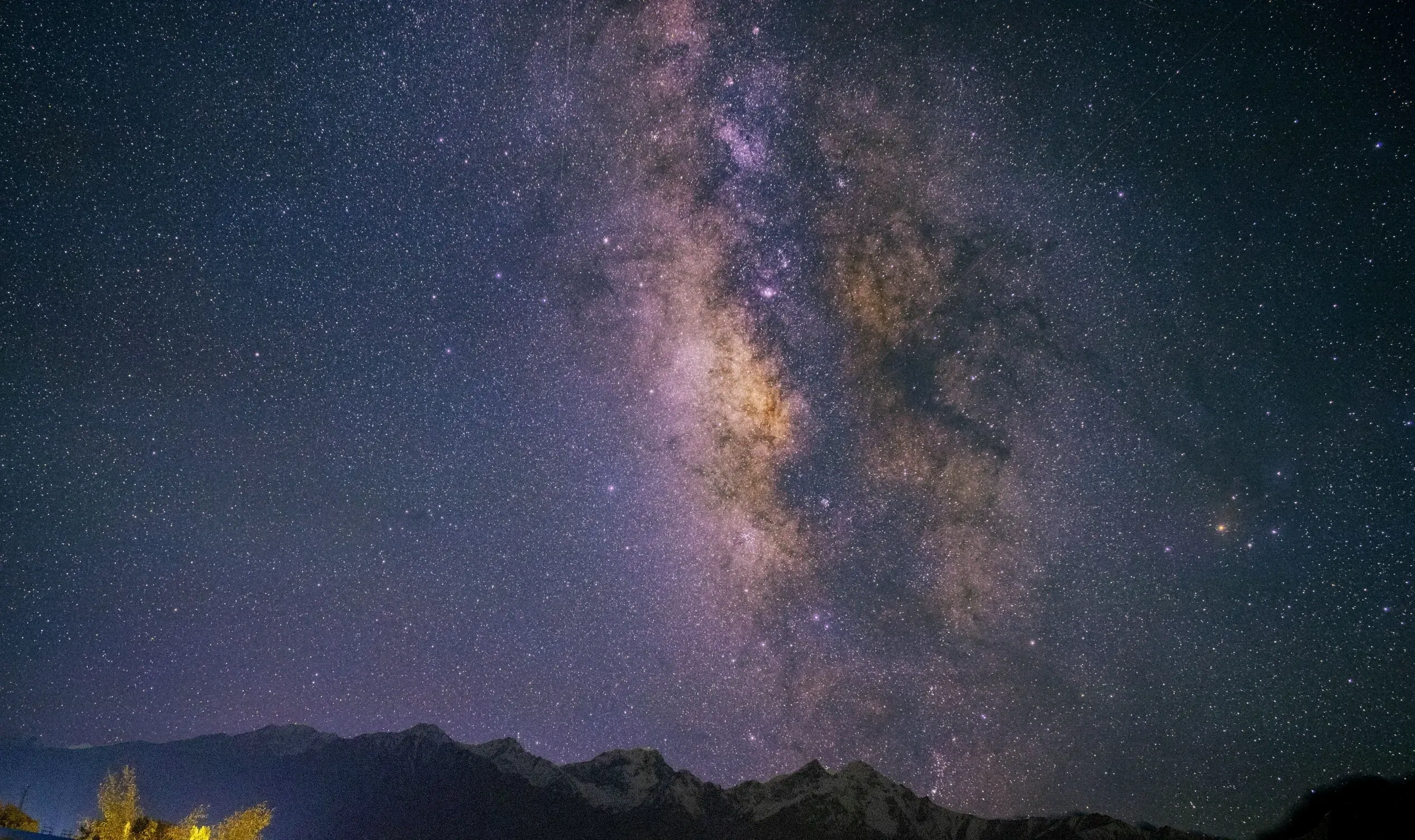 Starry night sky over Kibber village in Spiti