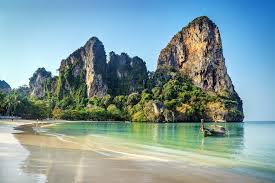Railay limestone cliffs and clear water in Krabi Thailand