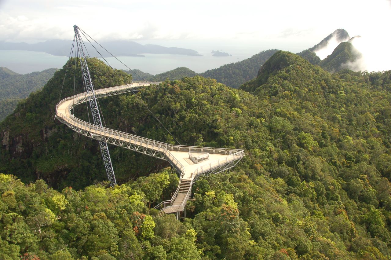 Langkawi Sky Bridge and tropical mountain view in Malaysia