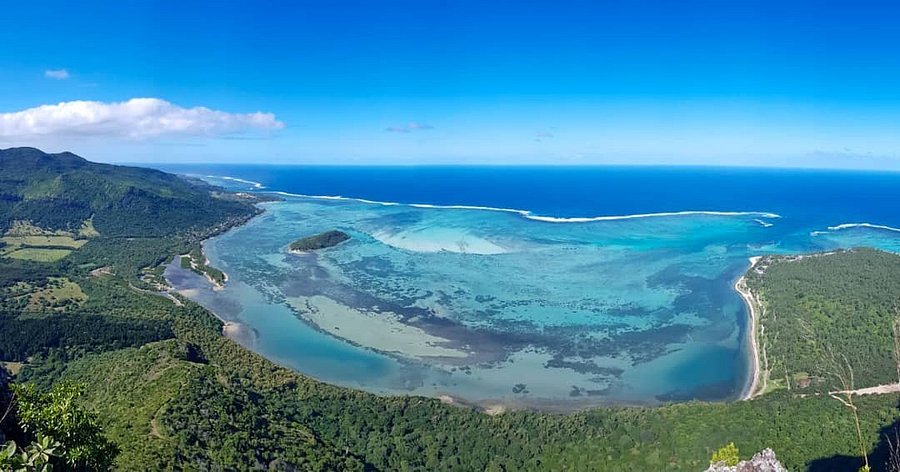 Le Morne Brabant mountain and lagoon view in Mauritius