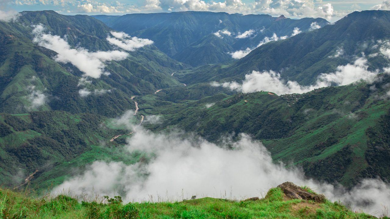 Shillong hill skyline and cloud layers in Meghalaya
