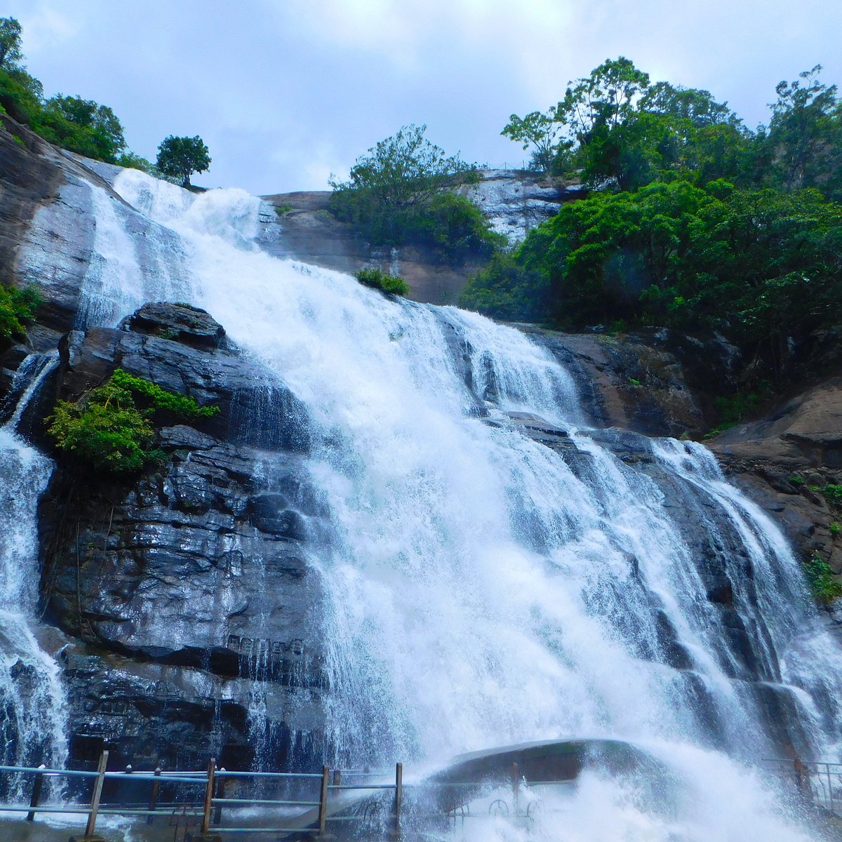 Courtallam waterfall in full flow during monsoon
