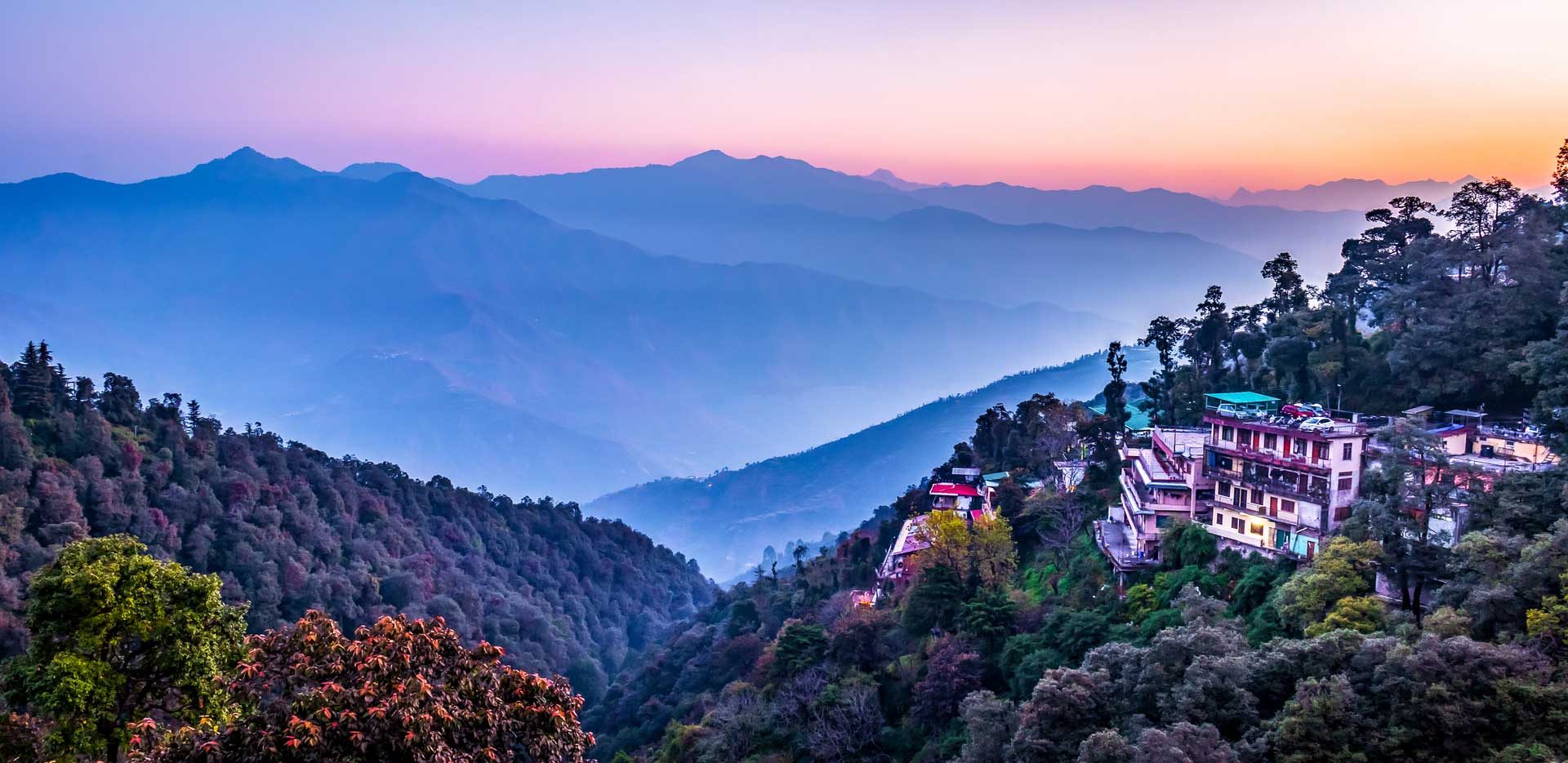 Mussoorie hill station with scenic Himalayan views and colonial buildings